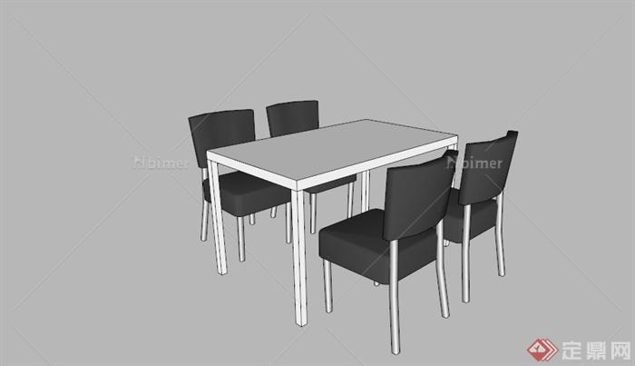 某现代四人黑白餐桌SU模型