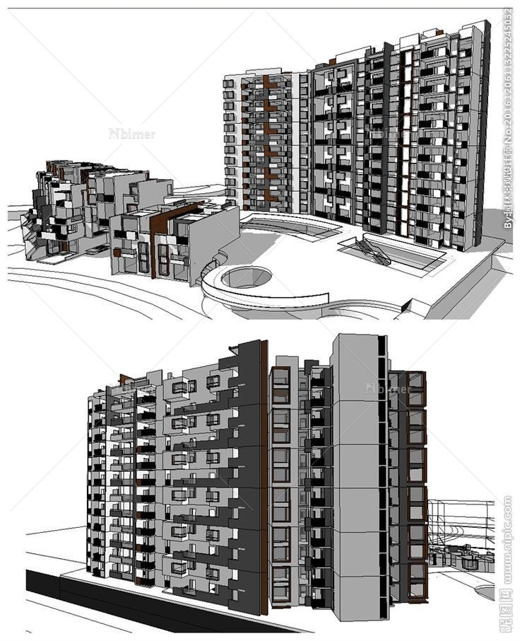 洋房高层住宅建筑草图大师模型图片