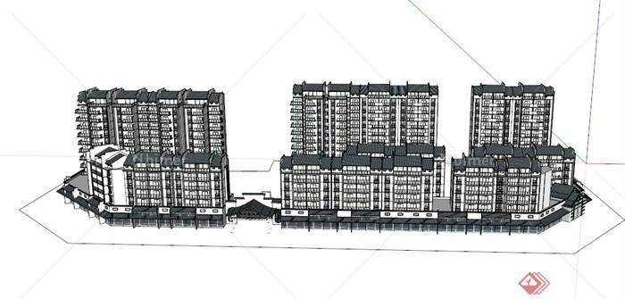 某城市住宅小区中式住宅建筑设计SU模型