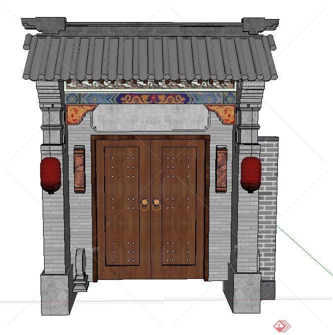 古典中式建筑入口庭院门设计SU模型
