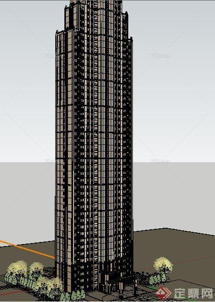 新古典风格独栋高层住宅楼设计su建筑模型[原创]
