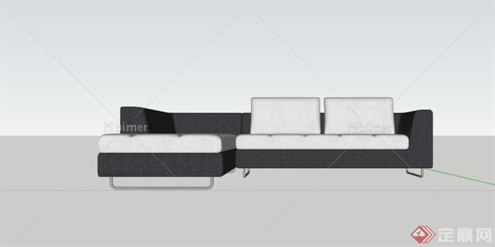 某现代黑白布艺L型沙发SU模型