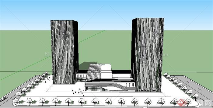 两栋高层办公楼建筑设计SU模型