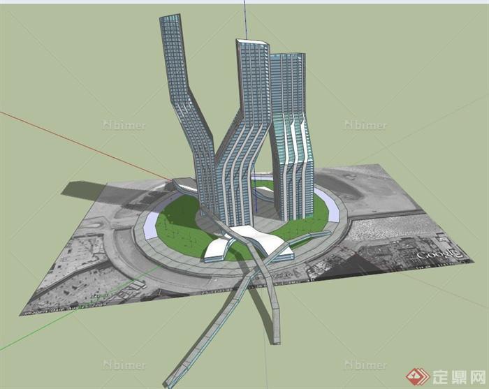 舞蹈签名塔建筑设计SU模型