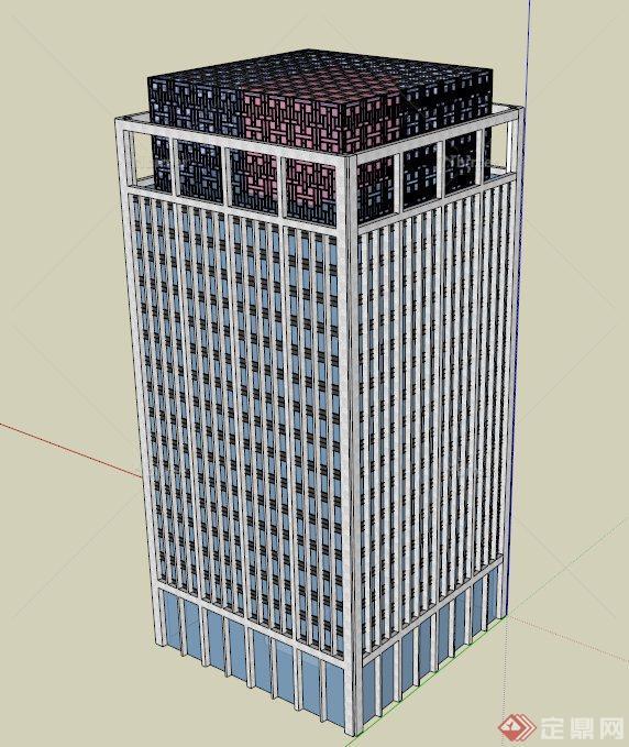 现代中式高层办公楼建筑设计SU模型