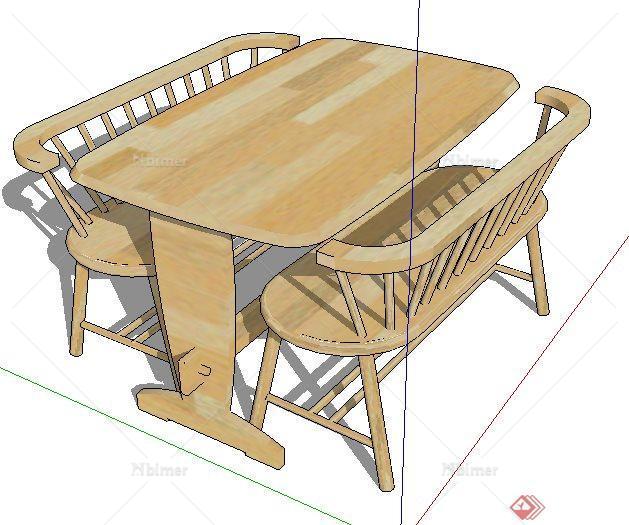 日本风格木质餐桌椅组合su模型