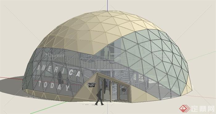 某现代风格半球形科技馆建筑设计SU模型