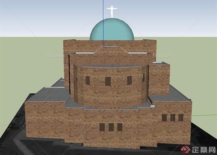 某两层穆斯林教堂建筑设计SU模型