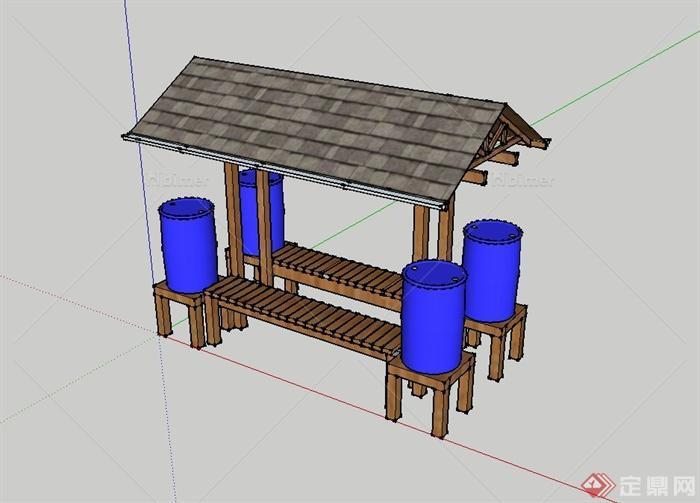 某亭子和雨桶组合设计SU模型