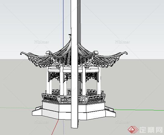 某古典中式风格景观八角亭设计SU模型