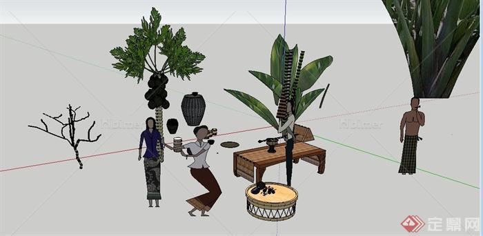 人物、植物、茶几su模型[原创]