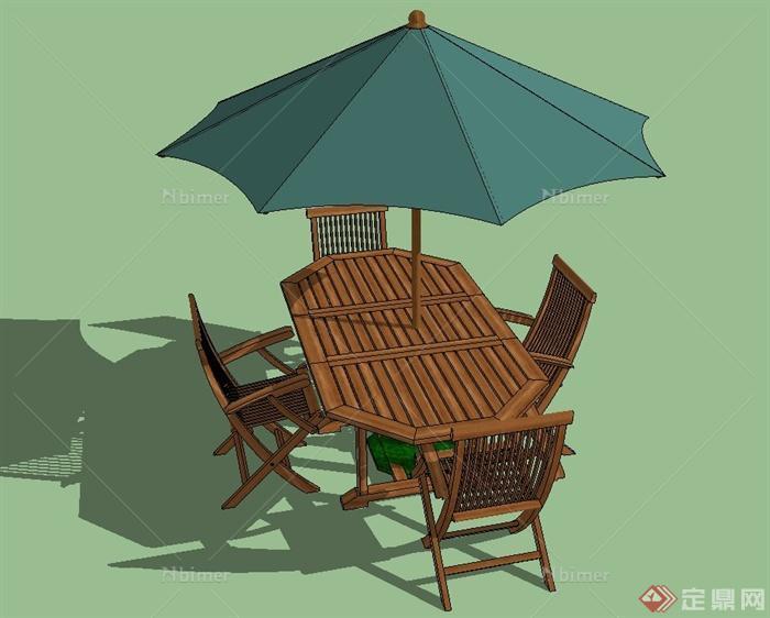 现代伞桌椅设计su模型（桌椅为木质）