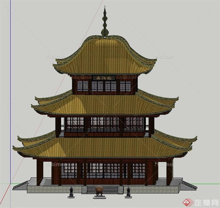 古典中式三层岳阳楼建筑设计SU模型
