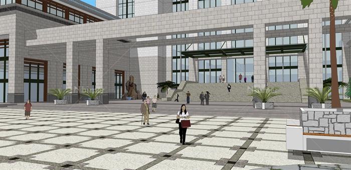 现代新中式侨联办公楼建筑设计su模型