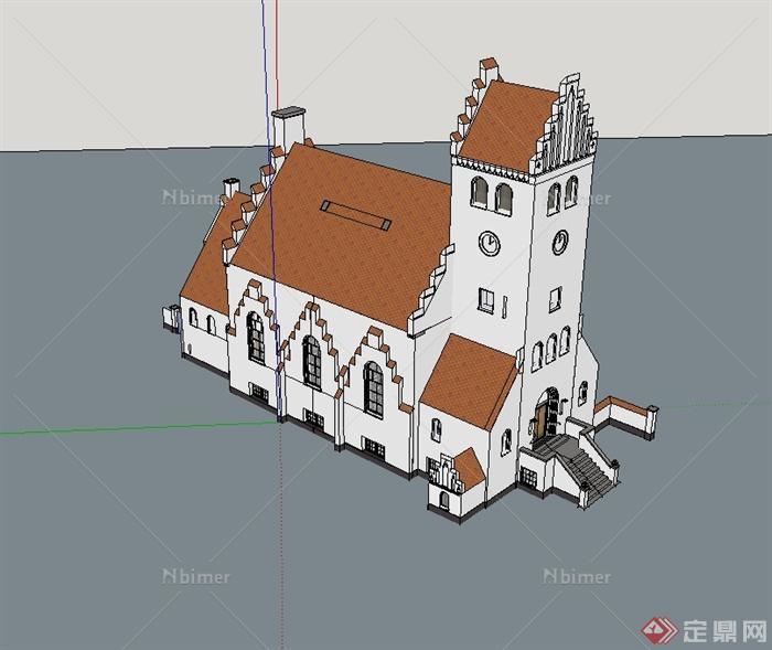某欧式风格教堂展览建筑设计su模型[原创]