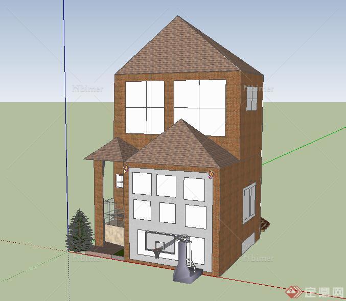 某室外多层小别墅设计SU模型素材