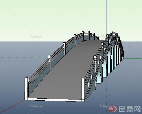 现代中式风格九孔拱桥设计SU模型