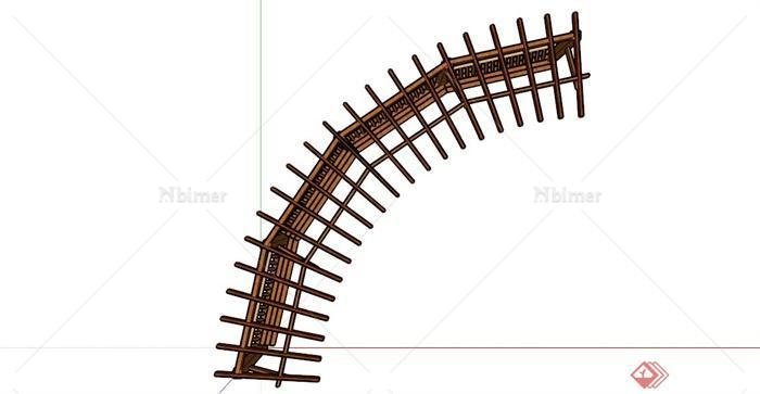 某弧形木材廊架SU模型