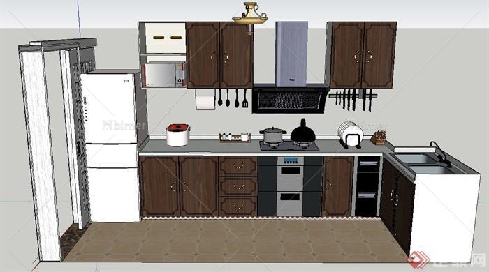 现代某厨房餐具与厨卫设施设计SU模型