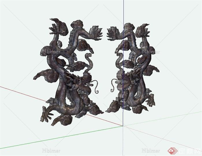古典中式风格中国龙雕塑设计su模型[原创]