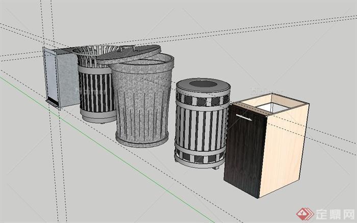 五种不同的垃圾箱设计SU素材模型[原创]