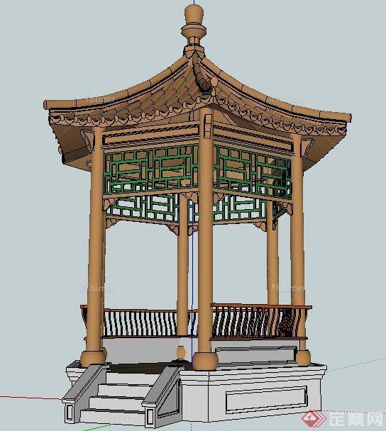 园林景观中式六角亭su模型
