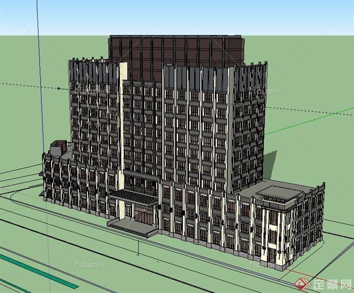 某现代高层丁字形办公楼建筑设计SU模型