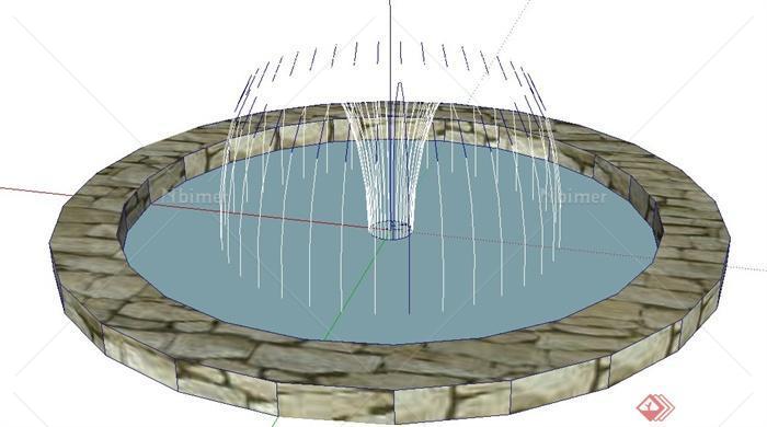 景观节点圆形喷泉水池景观设计SU模型[原创]
