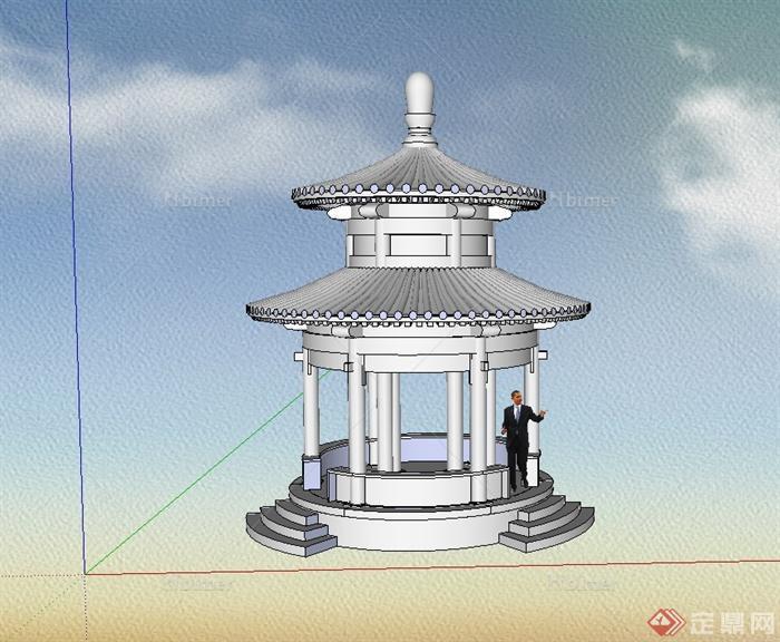 中国古典中式重檐亭设计su模型[原创]