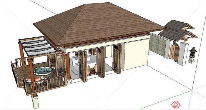 现代中式风格温泉凉亭组合su模型