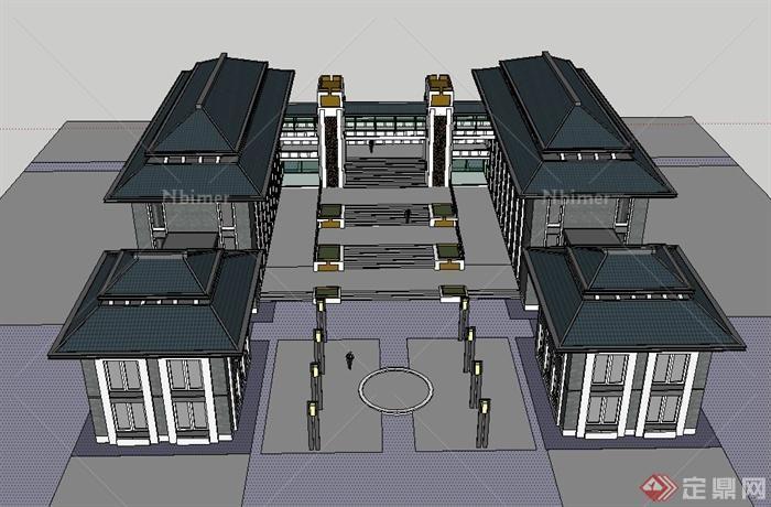 某新中式办公建筑设计SU模型