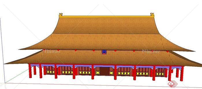 古典中式两层大雄宝殿建筑设计SU模型