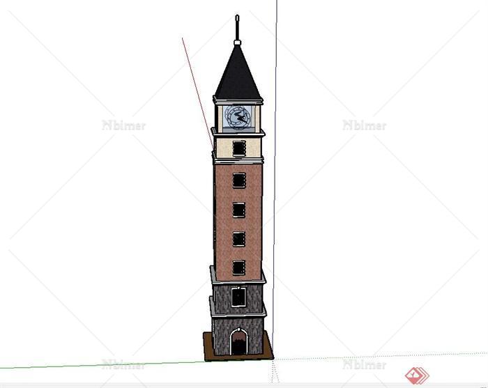 某欧式六层钟塔楼建筑设计su模型