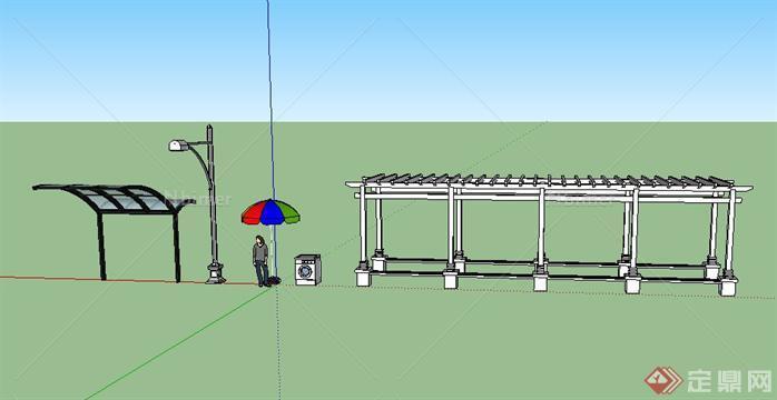 花架 灯具 洗衣机 候车亭设计SU模型