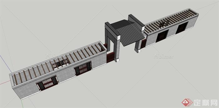 现中式廊道设计SU模型