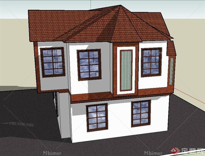 某两层瓦屋面别墅建筑设计SU模型