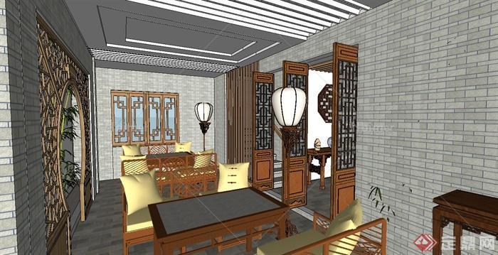 某现代中式风格茶餐厅设计su模型[原创]