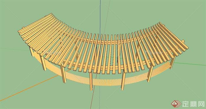 弧形木质廊架设计su模型