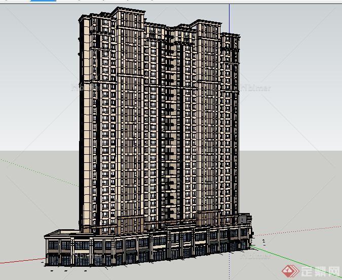 一个新古典住宅楼建筑SU模型素材