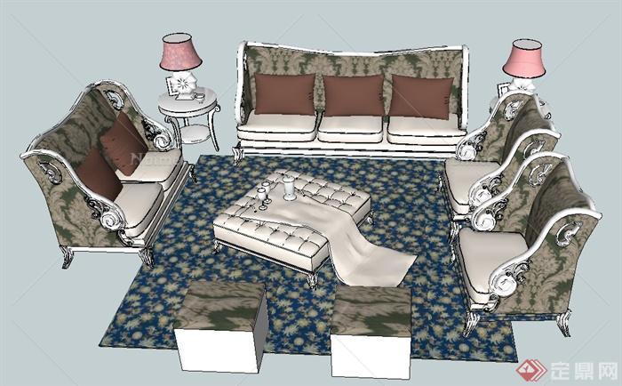 室内欧式风格沙发茶几组合设计SU模型