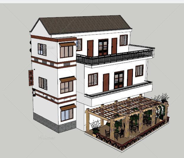 4栋新中式农民房建筑设计su模型[原创]