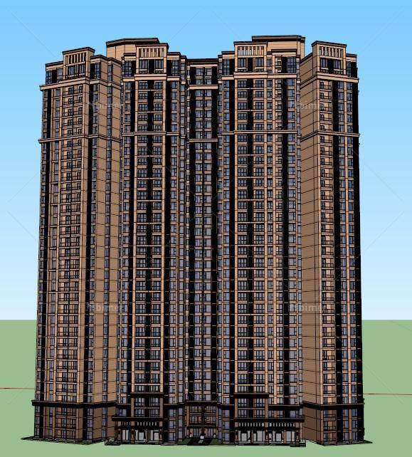 某新古典风格高层住宅楼建筑设计SU模型[原创]