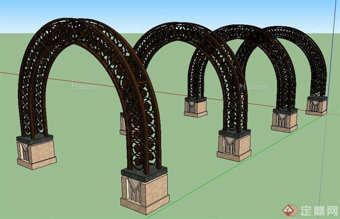 新古典风格拱形组合廊架su模型