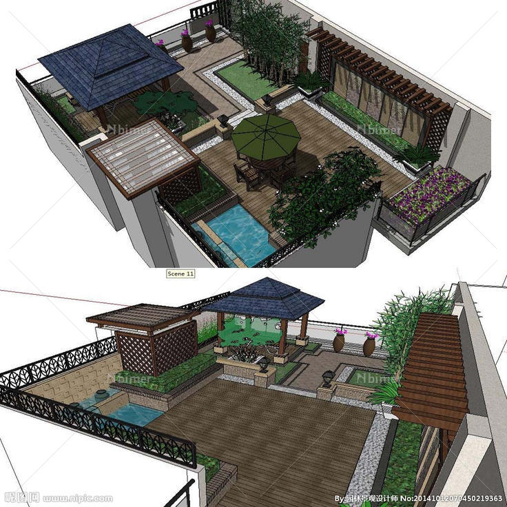中式精品庭院景观模型图片