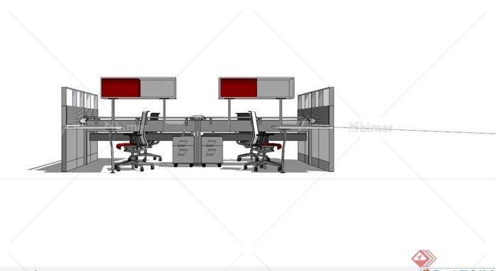 现代办公室办公桌椅设计SU模型[原创]