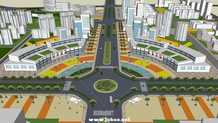 精细城市十字路口建筑景观设计-53M