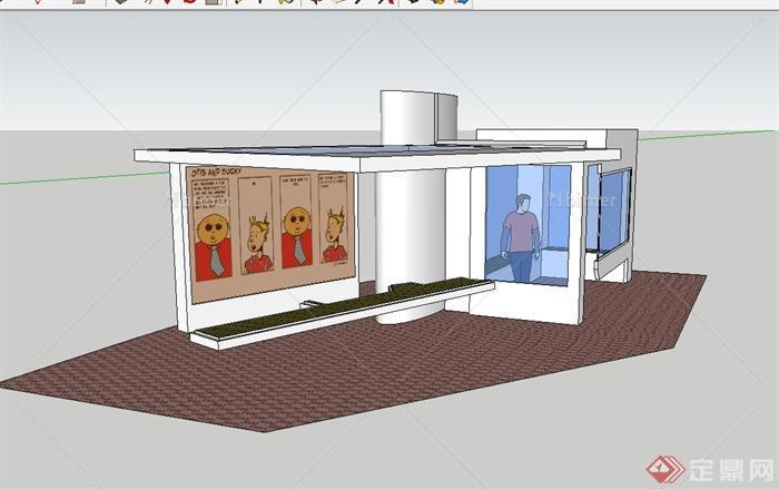 现代风格独特详细候车廊设计su模型[原创]