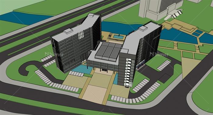 某地一高层办公楼设计方案（含su模型，cad平立剖
