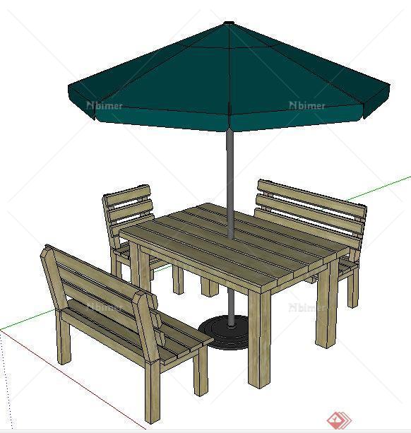现代风格休闲桌椅以及遮阳伞组合su模型