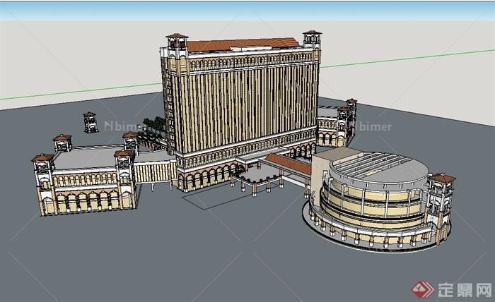 简欧风格详细完整的酒店建筑设计su模型[原创]
